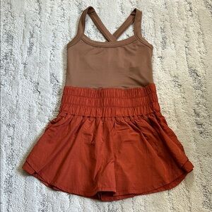 Free People Movement Skort Brown Top and Burnt Orange Bottoms